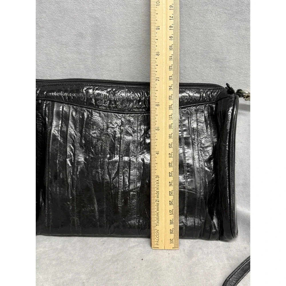 Sam Jin Eel‎ Skin Leather Crossbody Bag Purse Womens Black Convertible Clutch